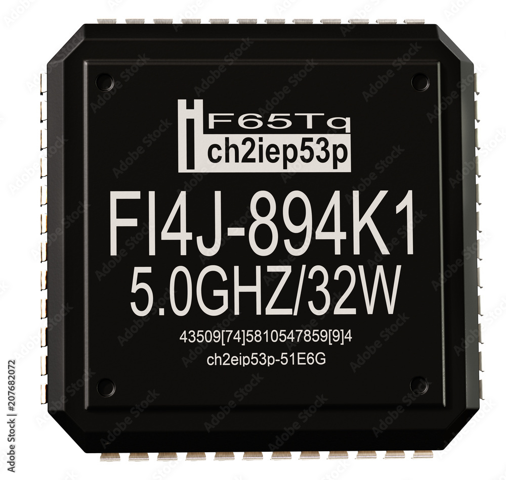 Integrated circuit of digital computer parts. Micro chip artificial ...