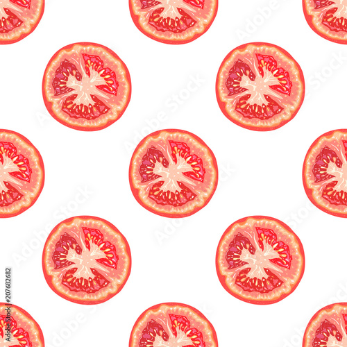 Vector seamless pattern of tomato slices on white background