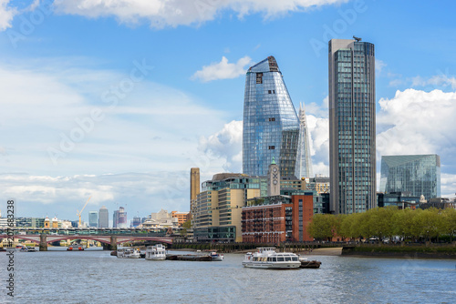 Panorama of south bank of the Thames River in London photo
