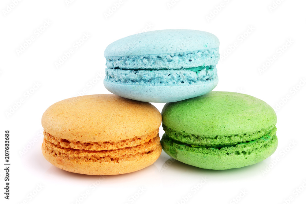 colorful macaroons isolated on white background closeup colorful macaroons isolated on white background closeup