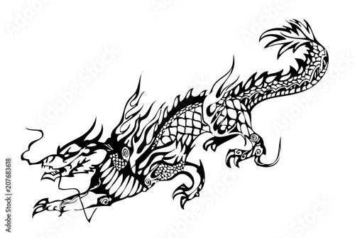 Chinese dragon black on the white