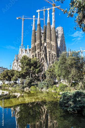 The Cathedral of La Sagrada Familia by the architect Antonio Gaudi, Catalonia, Barcelona Spain - May 14, 2018.