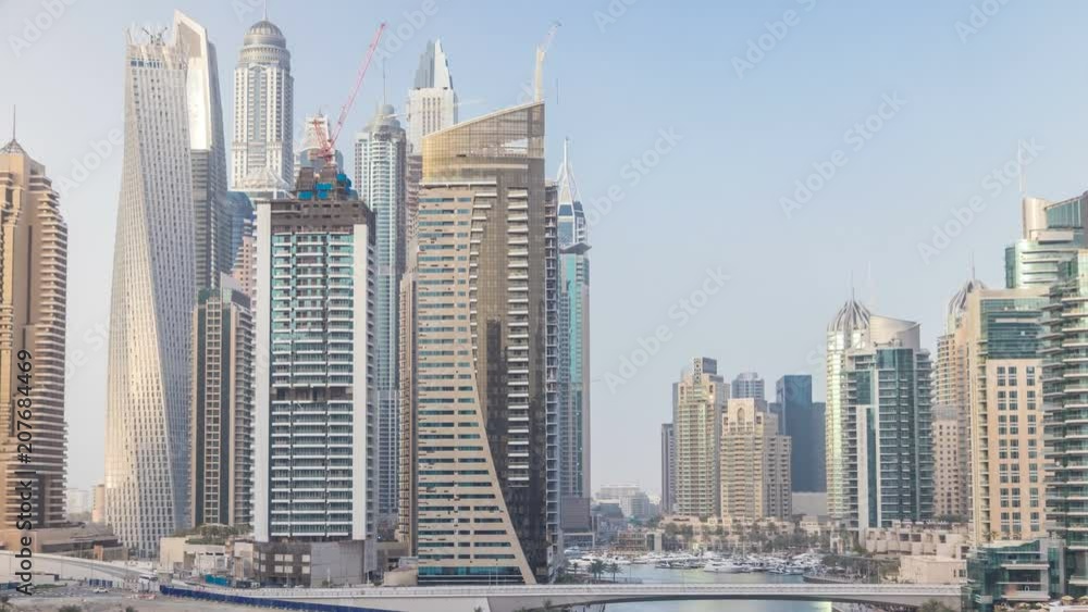 Amazing colorful dubai marina skyline during sunset timelapse Amazing colorful dubai marina skyline during sunset timelapse