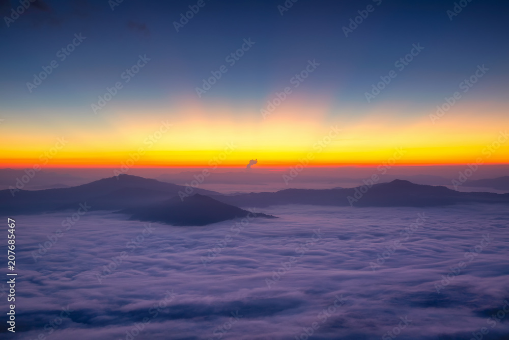 Landscape with the mist at Pha Tung mountain in sunrise time, Chiang Rai Province, Thailand