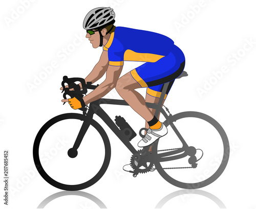Fototapeta Naklejka Na Ścianę i Meble -  male cyclist racing on road, profile view, isolated on a white background