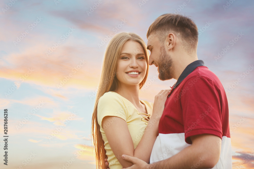Happy young couple on white background Happy young couple on white background