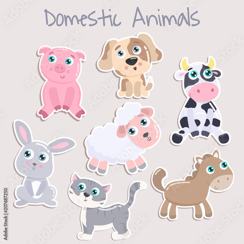 Cute domestic animals. Flat design