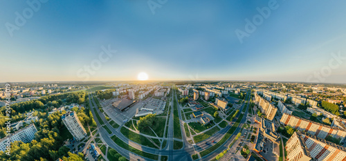 Summer Riga city Sunrise 360 VR Drone picture for Virtual reality, Street Panorama