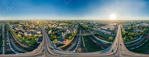 City Riga Bridge and train road drone sphere 360 vr view