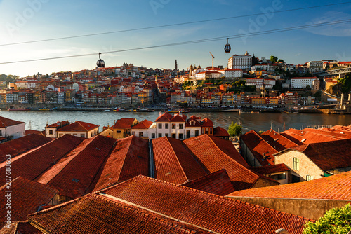 Porto, Portugal old town skyline from vila nova de gaia on the Douro River photo