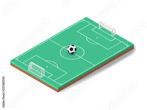 Vector illustration isometric soocer ball on sport football field