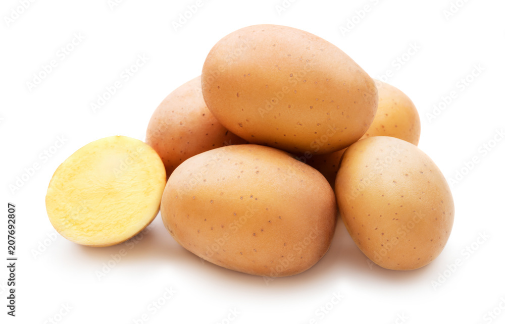 heap of fresh raw potatoes isolated on white background heap of fresh raw potatoes isolated on white background