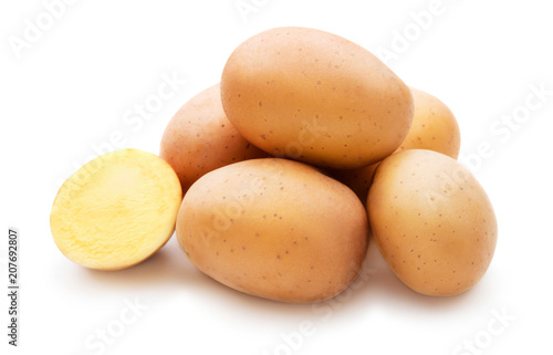 heap of fresh raw potatoes isolated on white background