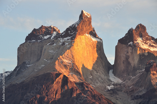 Peaks of Cuernos del Paine at sunrise at Torres del Paine national park, patagonia, Chile
