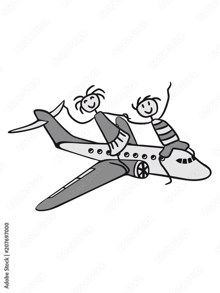 Fototapeta premium paar pärchen liebe 2 zusammen freunde spaß reiten linienflugzeug flugzeug fliegen pilot urlaub reisen flug jumbojet groß design cool clipart