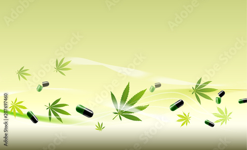 Medical capsules with cannabis leaf  3d illustration alternative medicine concept.