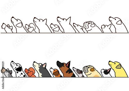 dogs looking up profile border set