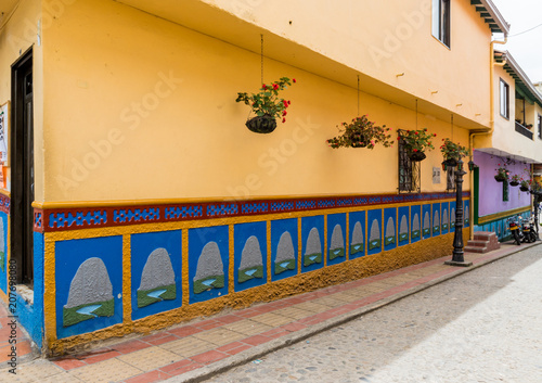 A view of a colourful street view in Guatape, Colombia.