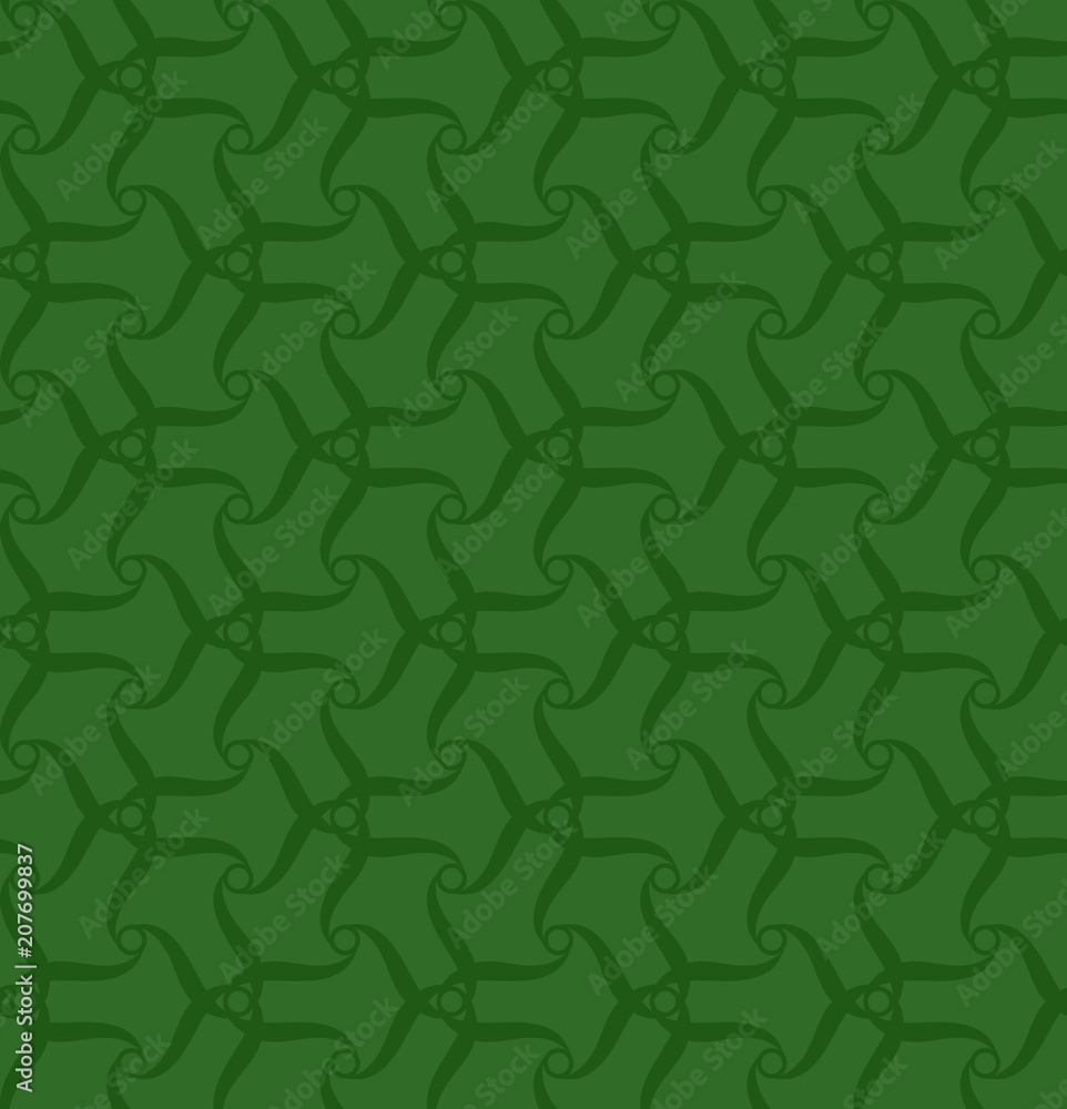 abstract celtic shapes. vector seamless pattern. simple green background. textile paint. repetitive background. fabric swatch. wrapping paper