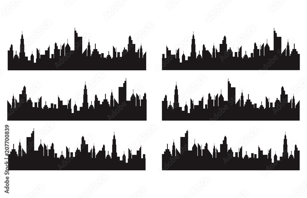 Set of cities silhouette