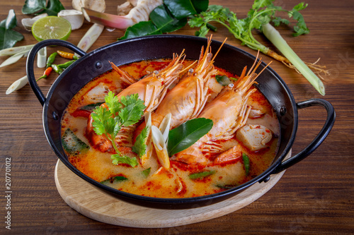 Tom yam kung is a spicy clear soup typical in Thailand