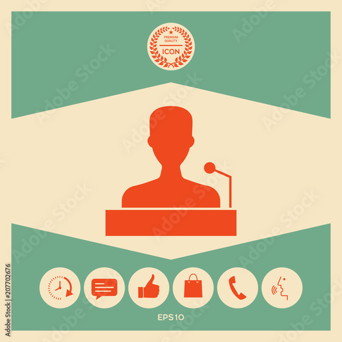 Speaker, orator speaking from tribune icon