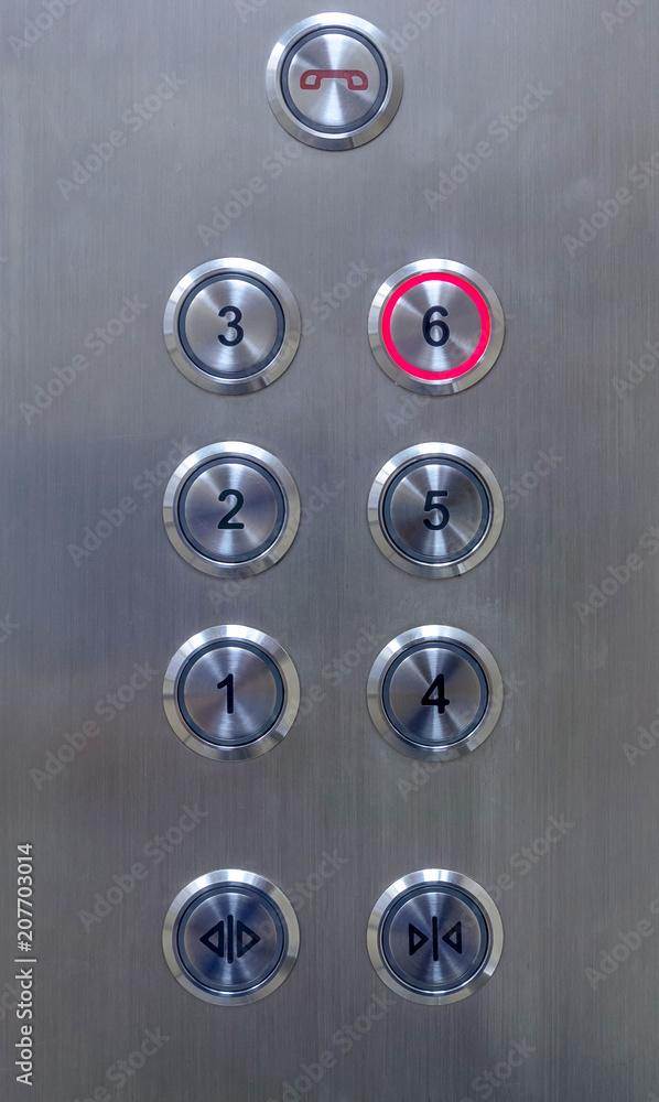 Number of floor elevator button panel select floor 6 Number of floor elevator button panel select floor 6