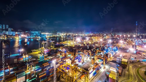 timelapse of busy international port in hongkong china