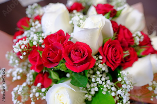 Romantic Flower bouquet arrangement with white and red rose