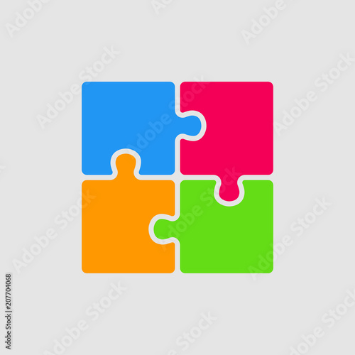 Four Color Pieces Puzzle Square. 4 Steps Puzzle. © corben_dallas