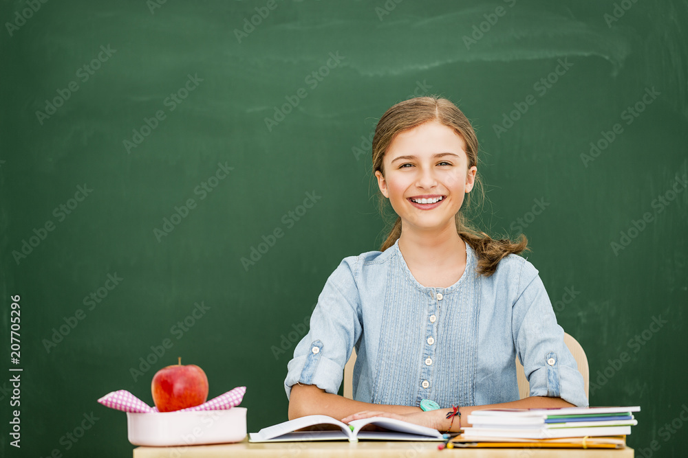 Beatiful smiling pupil in classroom at the elementary school, back to school. Beatiful smiling pupil in classroom at the elementary school, back to school.