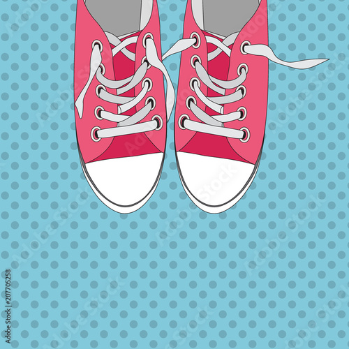 Pair of shoes on color background in Pop Art Style Vector Illustration