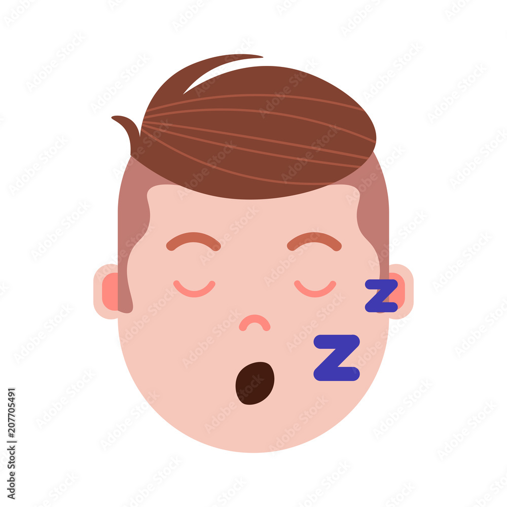boy head with facial emotions, avatar character, man sleep face with different emotions concept. flat design. vector illustration.
