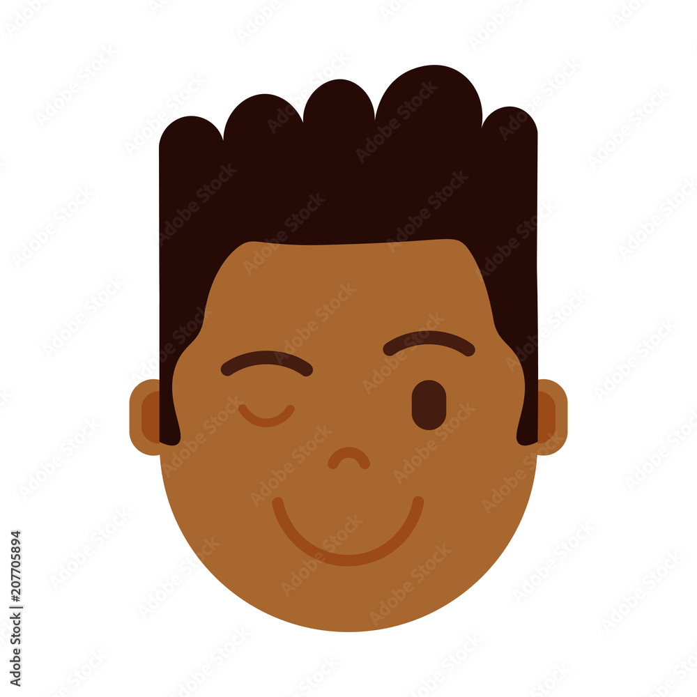 african boy head emoji personage icon with facial emotions, avatar character, man wink face with different male emotions concept. flat design. vector illustration african boy head emoji personage icon with facial emotions, avatar character, man wink face with different male emotions concept. flat design. vector illustration