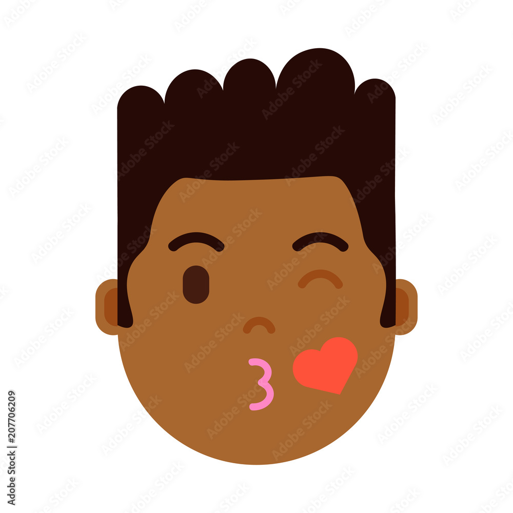 african boy head emoji personage icon with facial emotions, avatar character, man love face with different male emotions concept. flat design. vector illustration african boy head emoji personage icon with facial emotions, avatar character, man love face with different male emotions concept. flat design. vector illustration