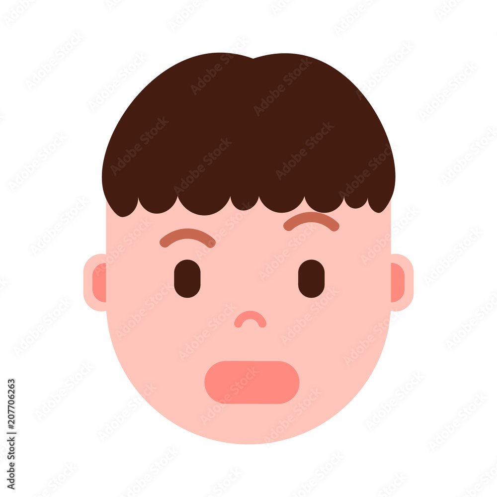 boy head with facial emotions, avatar character, man surprised face with different male emotions concept. flat design. vector illustration boy head with facial emotions, avatar character, man surprised face with different male emotions concept. flat design. vector illustration