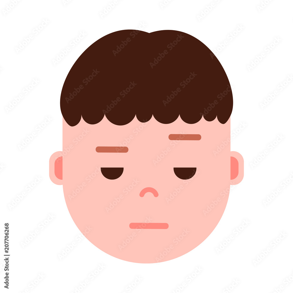 boy head emoji with facial emotions, avatar character, man sorrowful face with different male emotions concept. flat design. vector illustration