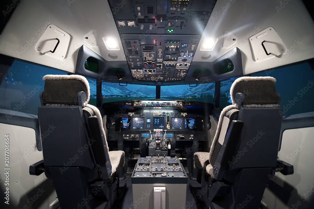 airplane cockpit view - obrazy, fototapety, plakaty 
