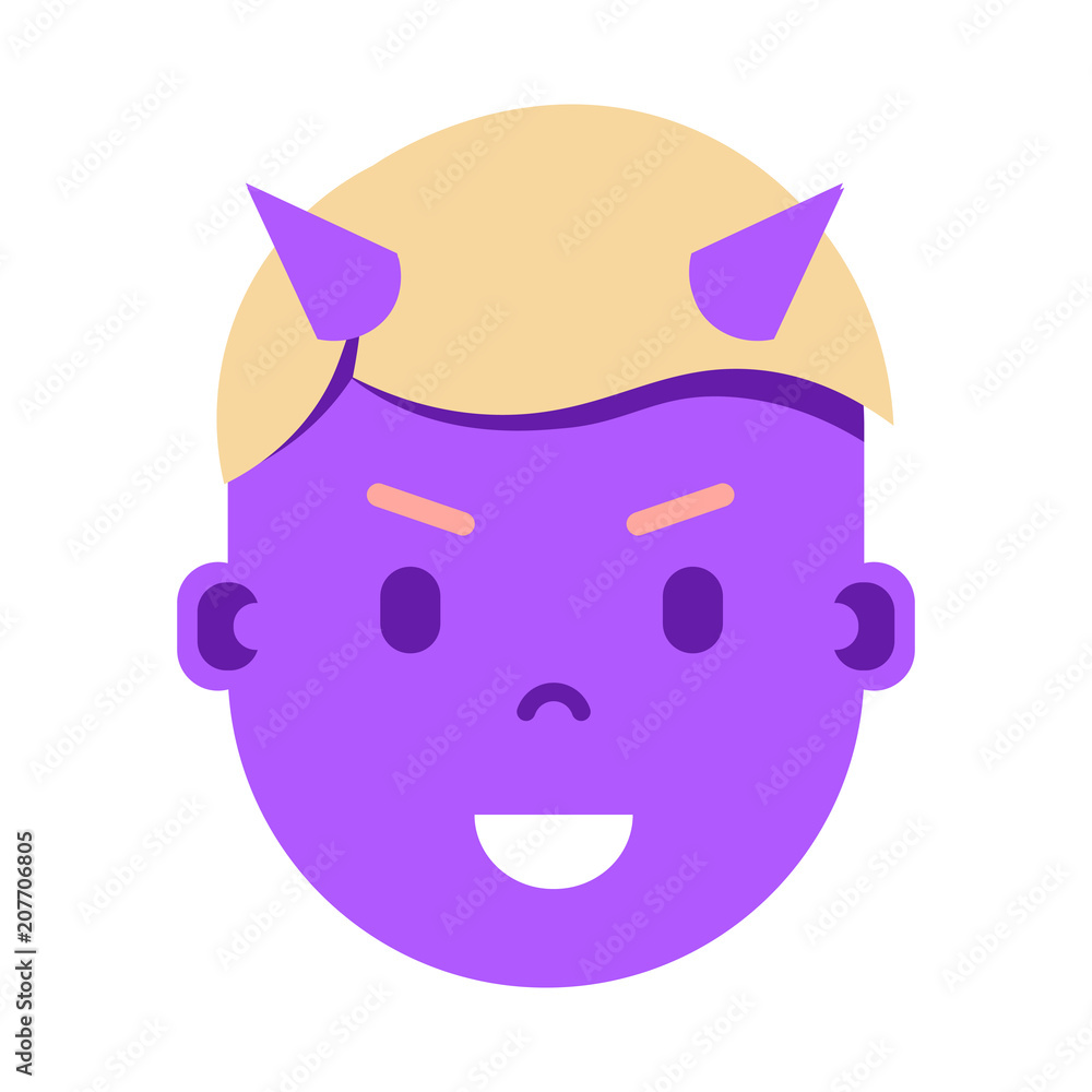 boy head emoji personage icon with facial emotions, avatar character, man devil face with different male emotions concept. flat design. vector illustration boy head emoji personage icon with facial emotions, avatar character, man devil face with different male emotions concept. flat design. vector illustration
