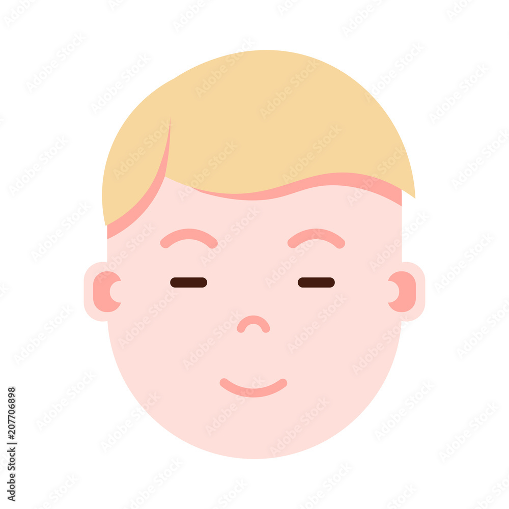boy head emoji personage icon with facial emotions, avatar character, man sleep smiling face with different male emotions concept. flat design. vector illustration
