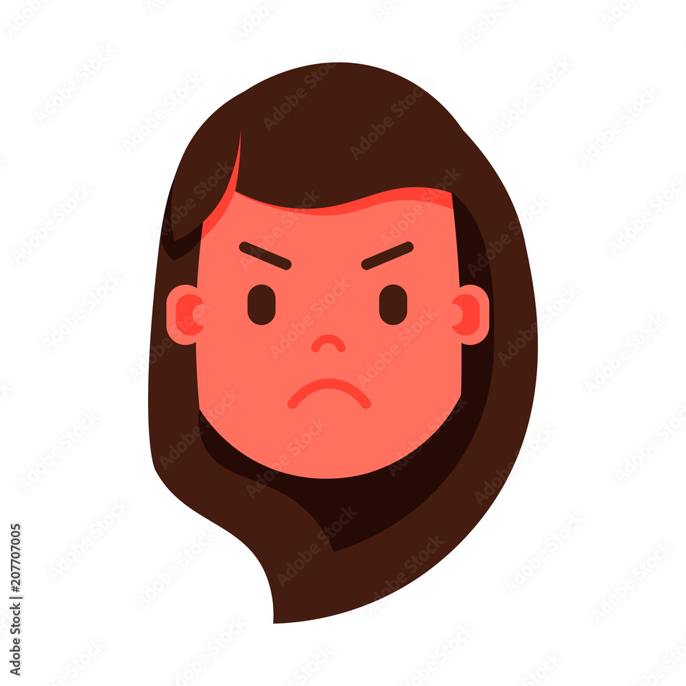 girl head emoji personage icon with facial emotions, avatar character, woman angry face with different female emotions concept. flat design. vector illustration girl head emoji personage icon with facial emotions, avatar character, woman angry face with different female emotions concept. flat design. vector illustration