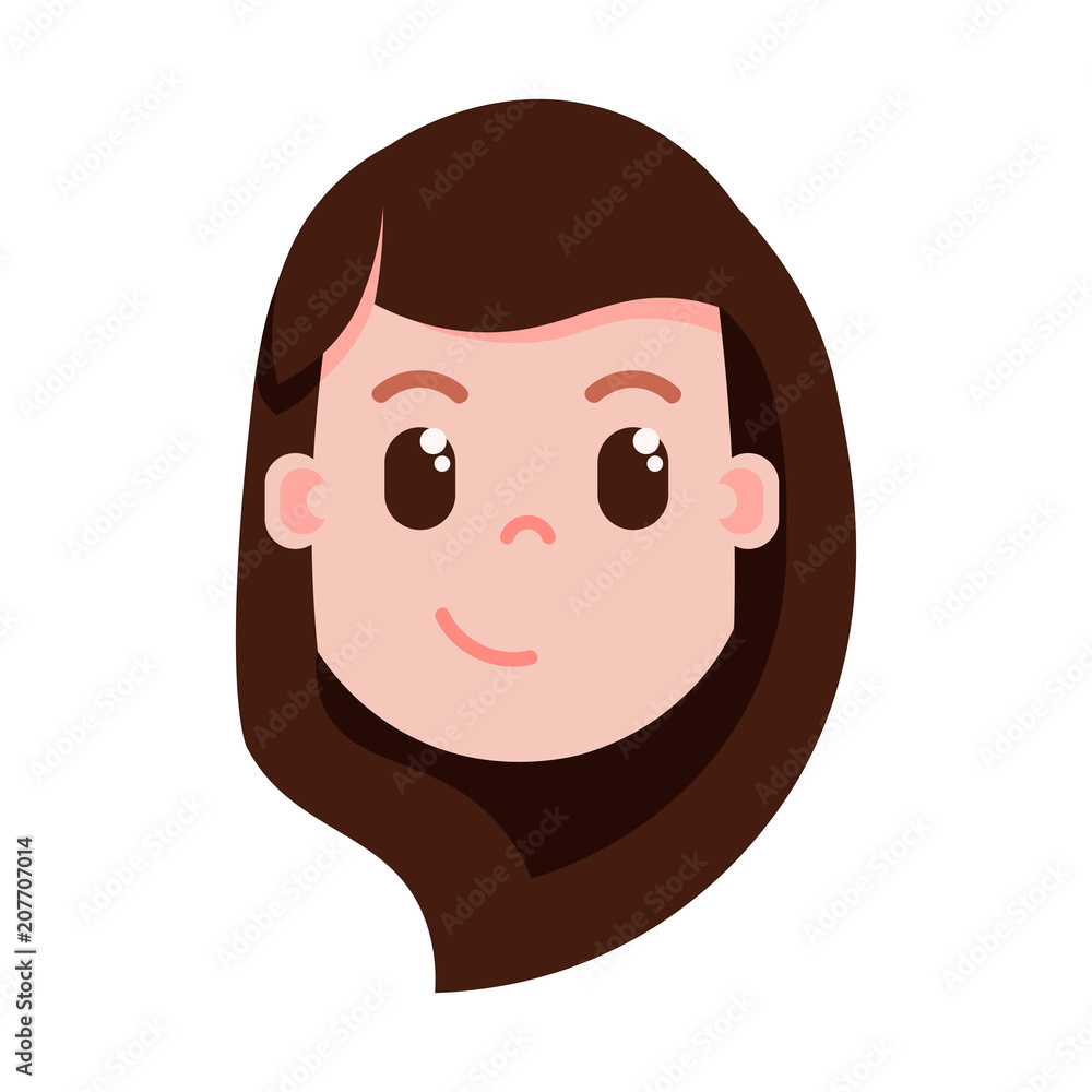 girl head emoji personage icon with facial emotions, avatar character, woman cunning face with different female emotions concept. flat design. vector illustration