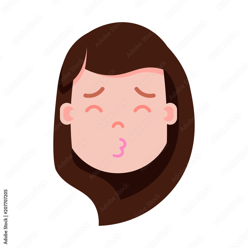 girl head emoji personage icon with facial emotions, avatar character, woman sleep kissing face with different female emotions concept. flat design. vector illustration girl head emoji personage icon with facial emotions, avatar character, woman sleep kissing face with different female emotions concept. flat design. vector illustration