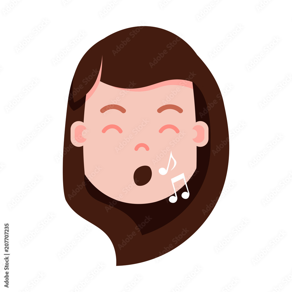 Obraz premium girl head emoji personage icon with facial emotions, avatar character, woman show singing face with different female emotions concept. flat design. vector illustration