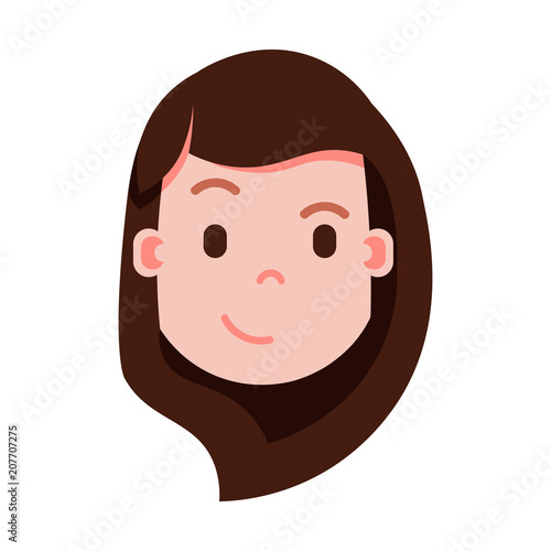 girl head emoji personage icon with facial emotions, avatar character, woman cunning face with different female emotions concept. flat design. vector illustration