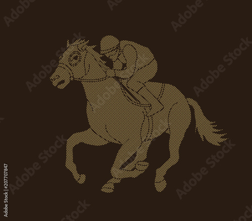 Horse racing ,Horse with jockey designed using dots pixels graphic vector.