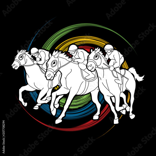 Horse racing ,Horse with jockey designed on spin wheel background  graphic vector.