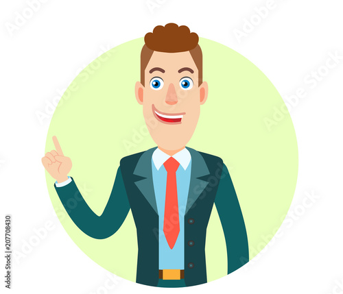 Businessman pointing up