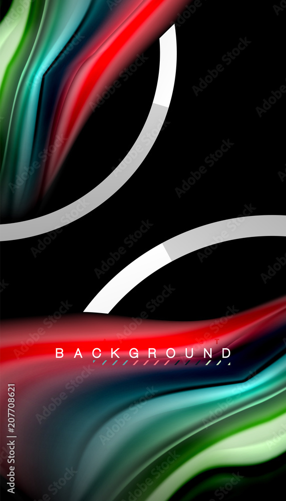 Fototapeta premium Liquid fluid colors holographic design with metallic style line shape