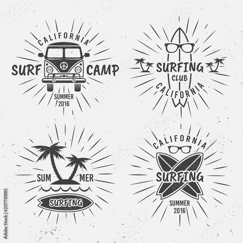 Surfing vector vintage black labels with rays